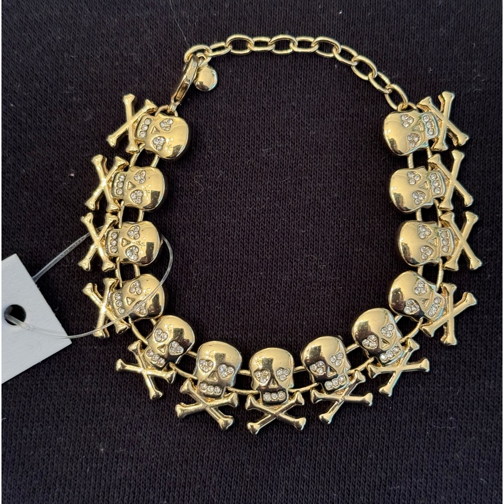 NWT Baublebar Skull Gold Tone Bracelet with Rhinestones